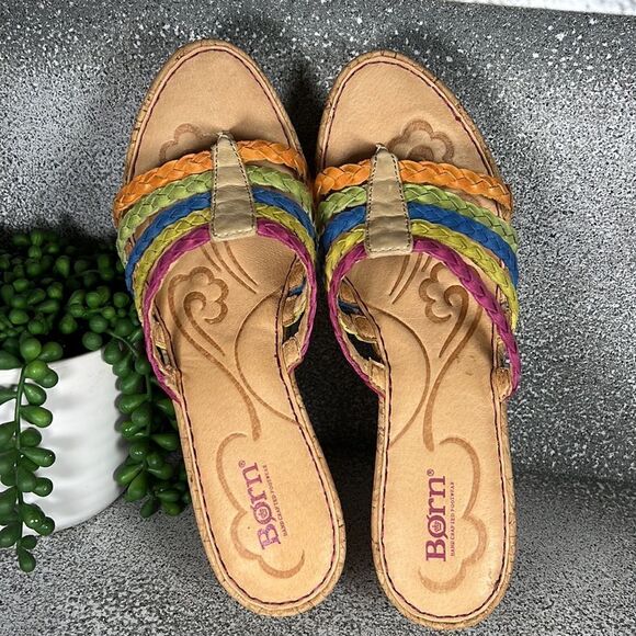 Born Handcrafted Leather PALMDALE Rainbow Wedges Sandals Cork Shoes Size 10 - Picture 5 of 8